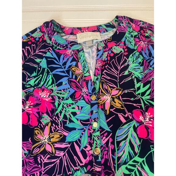 NWOT PAPPAGALLO Multicolored Floral Print Mini Shift Dress Long Sleeve Size S - Picture 7 of 8